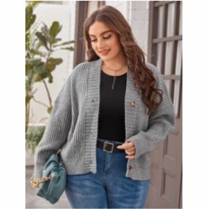 Gray Button Front Drop Shoulder Cardigan NWOT